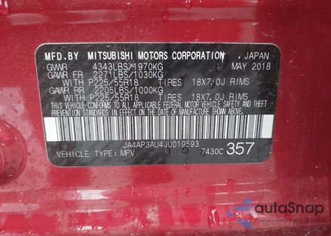 2018 Mitsubishi Outlander Sport Es/Se z USA, uszkodzony, nr VIN JA4AP3AU4JU019593